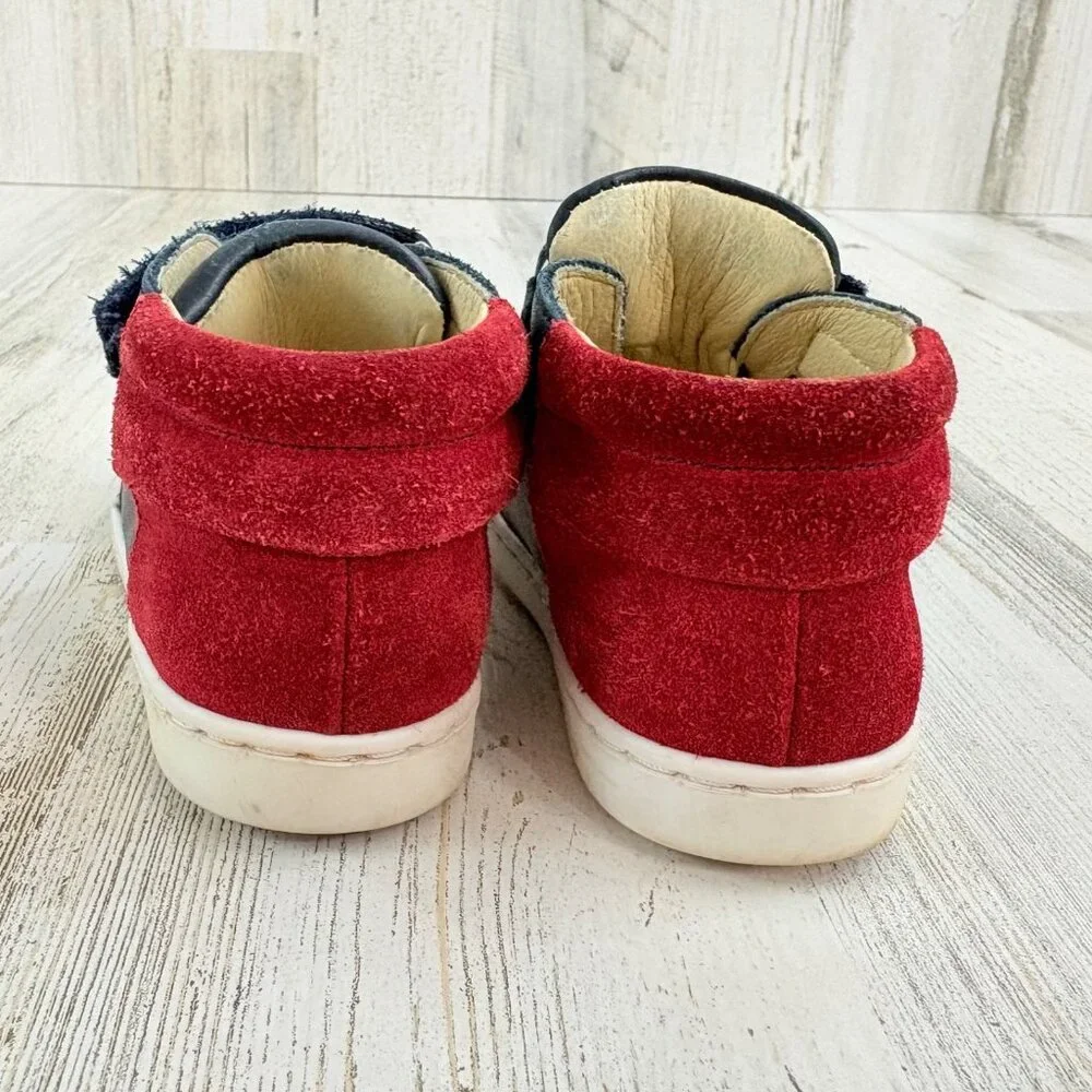 Jacadi Paris Navy Blue Red Leather Boots Sz 21 Baby Boys Sz 5 18 M